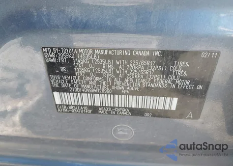 2011 Toyota Rav4 Limited из США, поврежденный, VIN 2T3DF4DV8BW126960